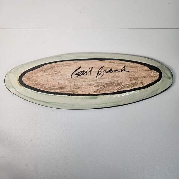 Handmade Platter Blue Glazed Pottery Ceramic Tray Plate Extra Large Oval 18" - Picture 3 of 6